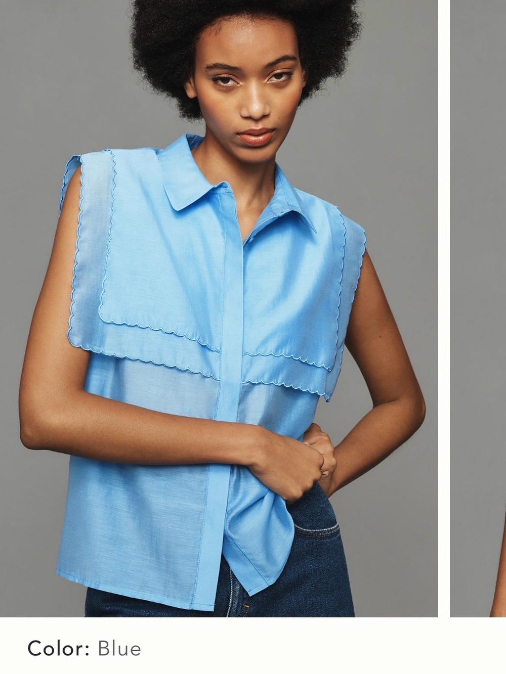 Sleeveless Scalloped Yoke Tank Top in Blue